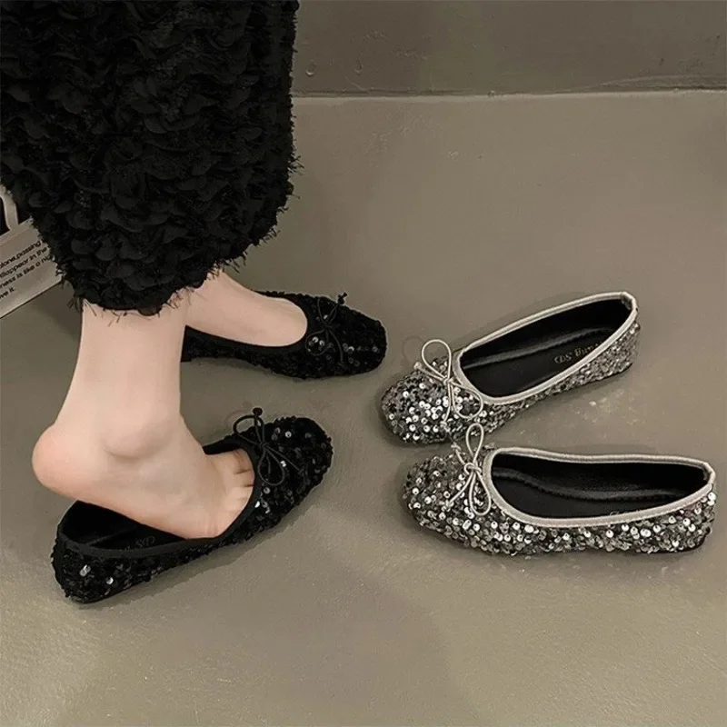 Zapatos para mujer 2024, nuevo diseño de lentejuelas, zapatos planos para mujer, zapatos de Ballet suaves antideslizantes, zapatos de trabajo para mujer, cómodos para el trabajo