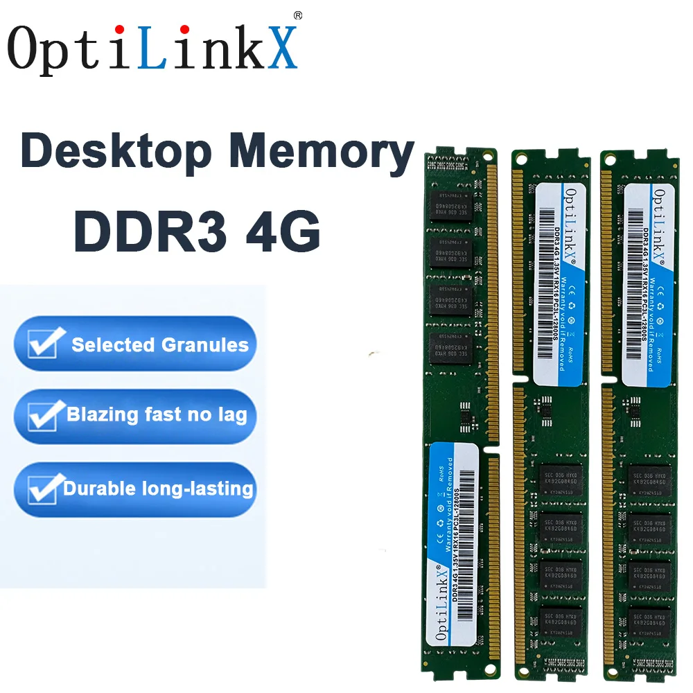 

OptiLinkX DDR3 4 ГБ настольная память ОЗУ 1333 МГц 1600 МГц PC3L 1,35 В 12800U 240-контактная оперативная память без ECC DIMM для Intel и AMD
