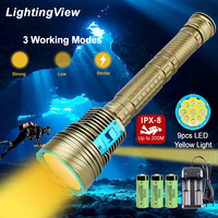 Ultra Bright 9xL2 Underwater Lantern Scuba Diving Flashlight Yellow/White 8000LM Tactical Spearfishing Torch 26650 Battery