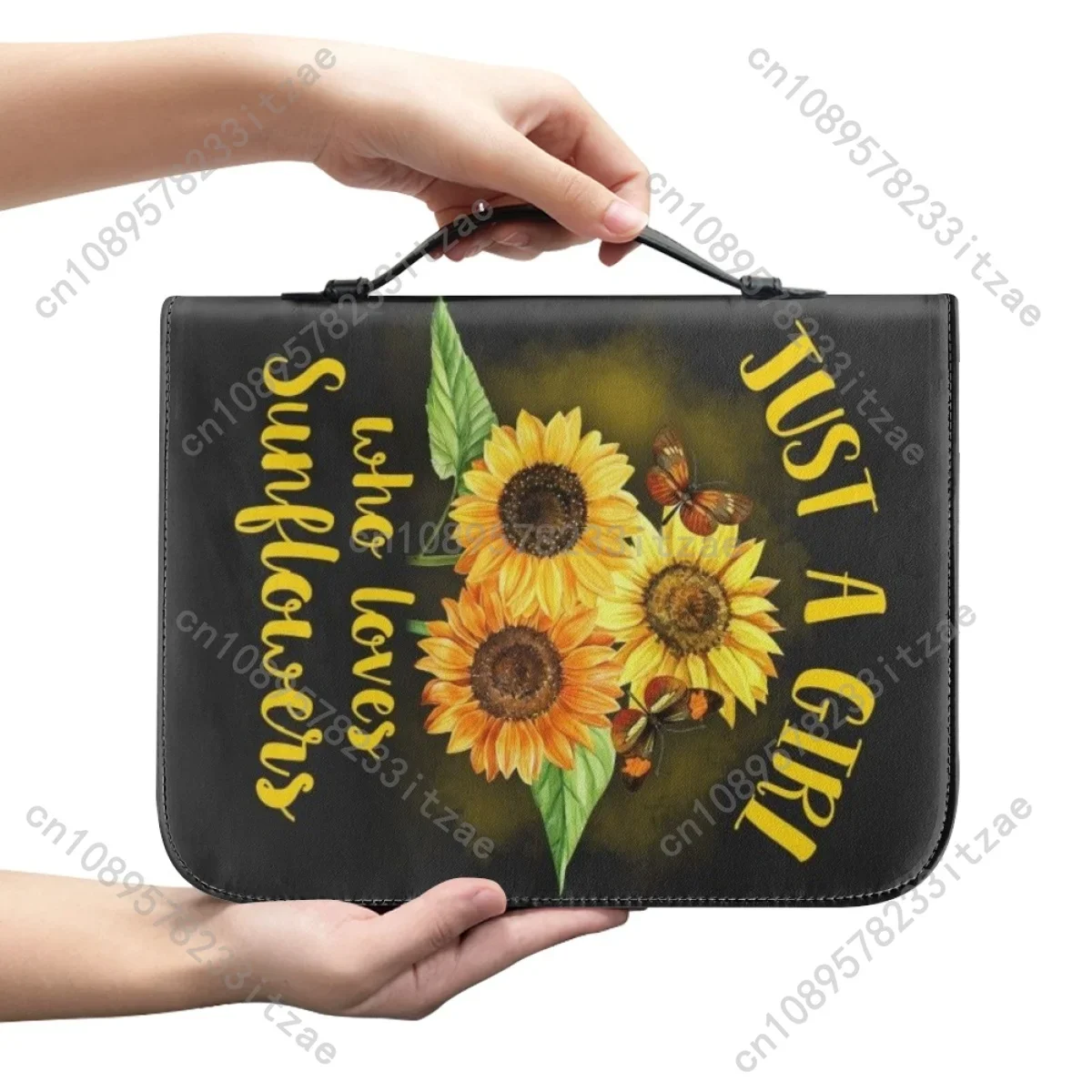 Sunflower Bible Poem Printing Women's Bible Cover Case Leather Zippered Handle Handbags Custom Christian Bags Bible Storage Bags