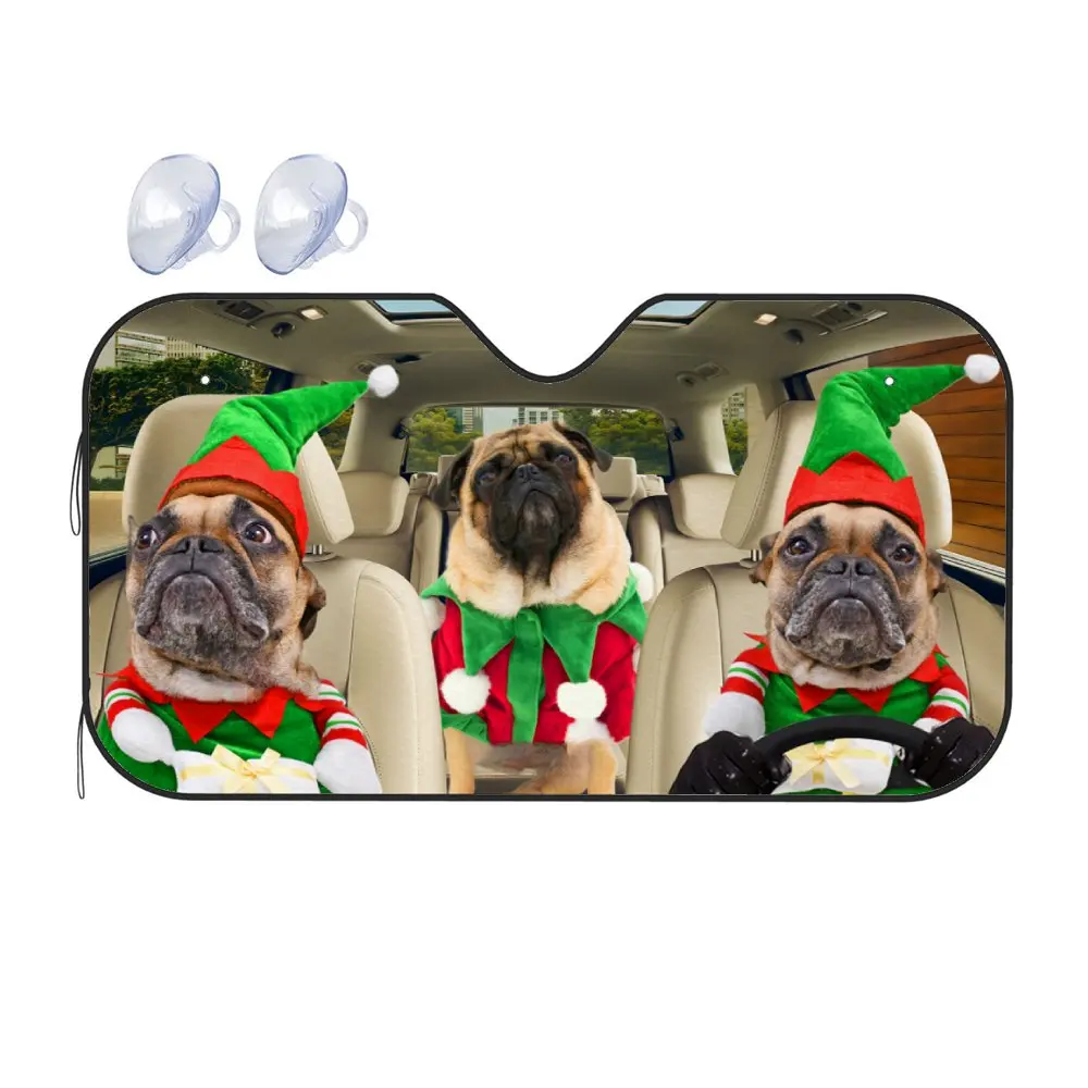 Funny Bulldog Driving Car Front Windshield Sun Shade,Auto Accessories Graduation Bulldog Sunshade for SUV- Blocks Uv Ray Protect