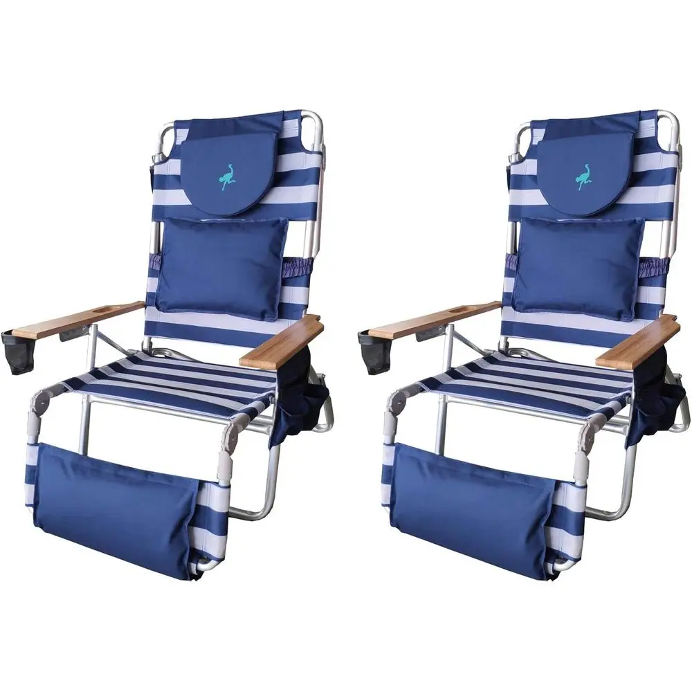 

Premium Cushioned 3-in-1 Reclining Outdoor Beach Chair Set, Blue (2 Pieces)