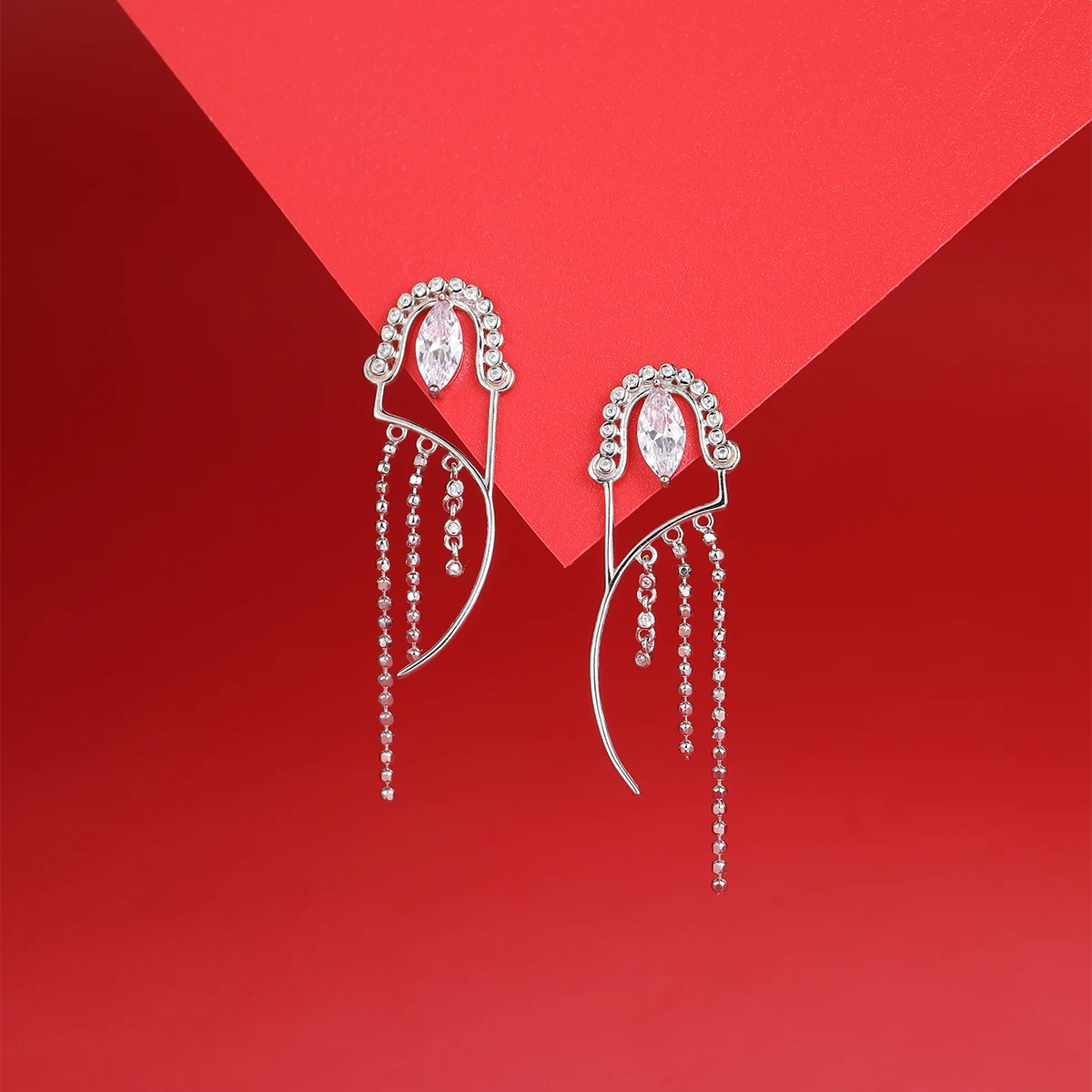 HAIKE S925 Sterling Silver Earrings Long Tassel Ear Pin Banquet  Party Pairing Advanced Original Women  Dynamic Beads Essential