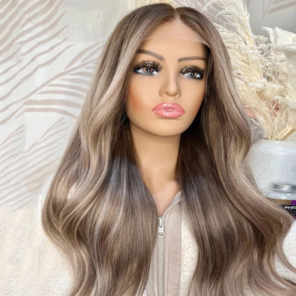 Long Wave Ash Blonde Dark Rnots Full Lace Human Hair Wigs Natural Wave Baby Hair Hd Transparent Remy Hair  Glueless For Women