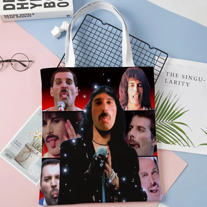 Personalizzato Divertente Freddie Mercury Tote Borse per la spesa 30x35 cm Tote Bag Borsa riutilizzabile Borsa a tracolla in tessuto da donna