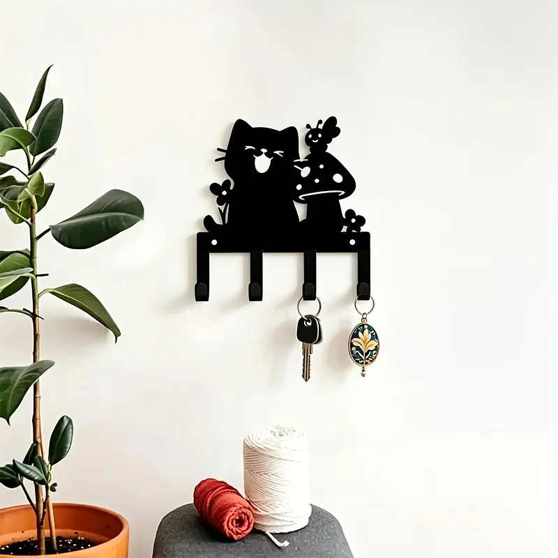 CIFBUY Cat Pattern Iron Wall Hooks 4 Hook Metal Hanger For Entryway Living Room Bedroom Key Home Decor Organizer Gift