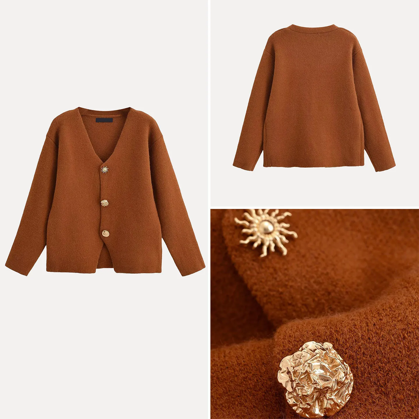 

Удобный женский свитер с V-образным вырезом, модный, с металлическим декором, для повседневной носки, осенне-зимний, из полиэфирного волокна, с длинными рукавами