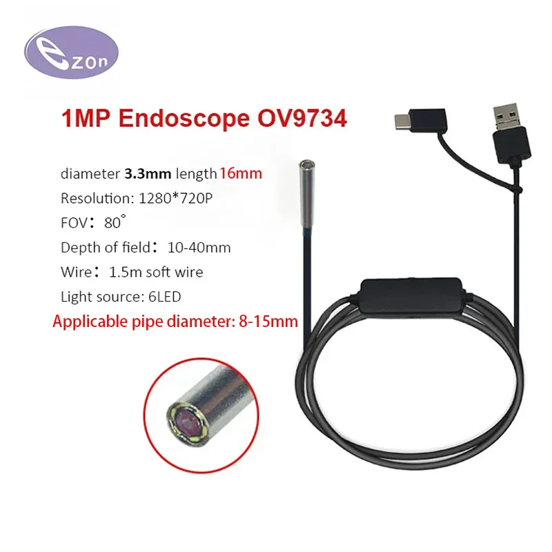 1MP Diameter 3.3mm Ultra-Thin Endoscope Micro Industrial Pipeline Inspection