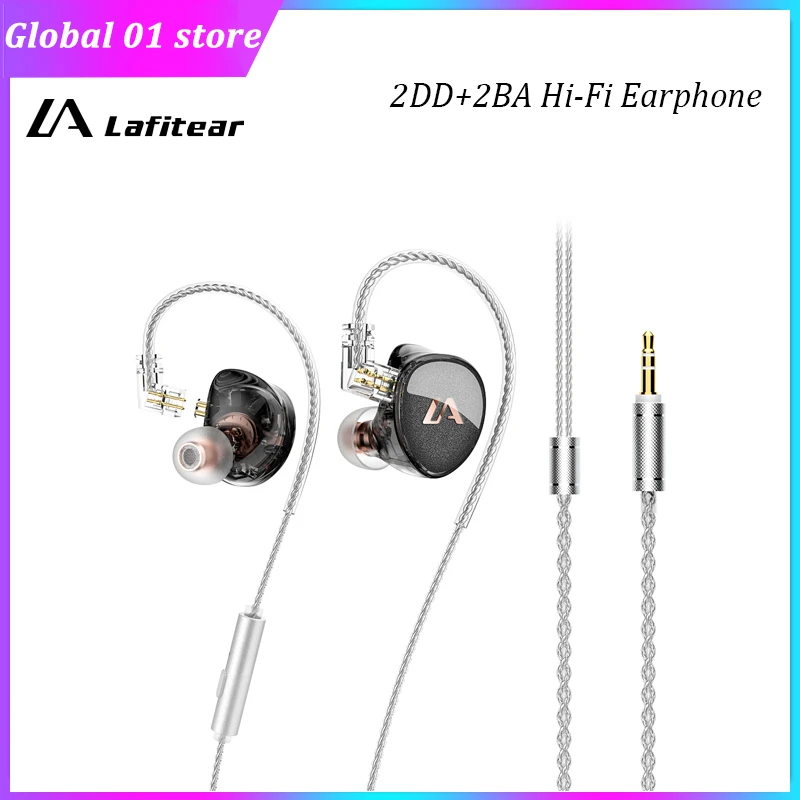 

LAFITEAR 2DD+2BA Wired Earphone Dynamic And Balanced Armature Hybrid Drive High Resolution Monitor Headphone In Ear HiFi Headset