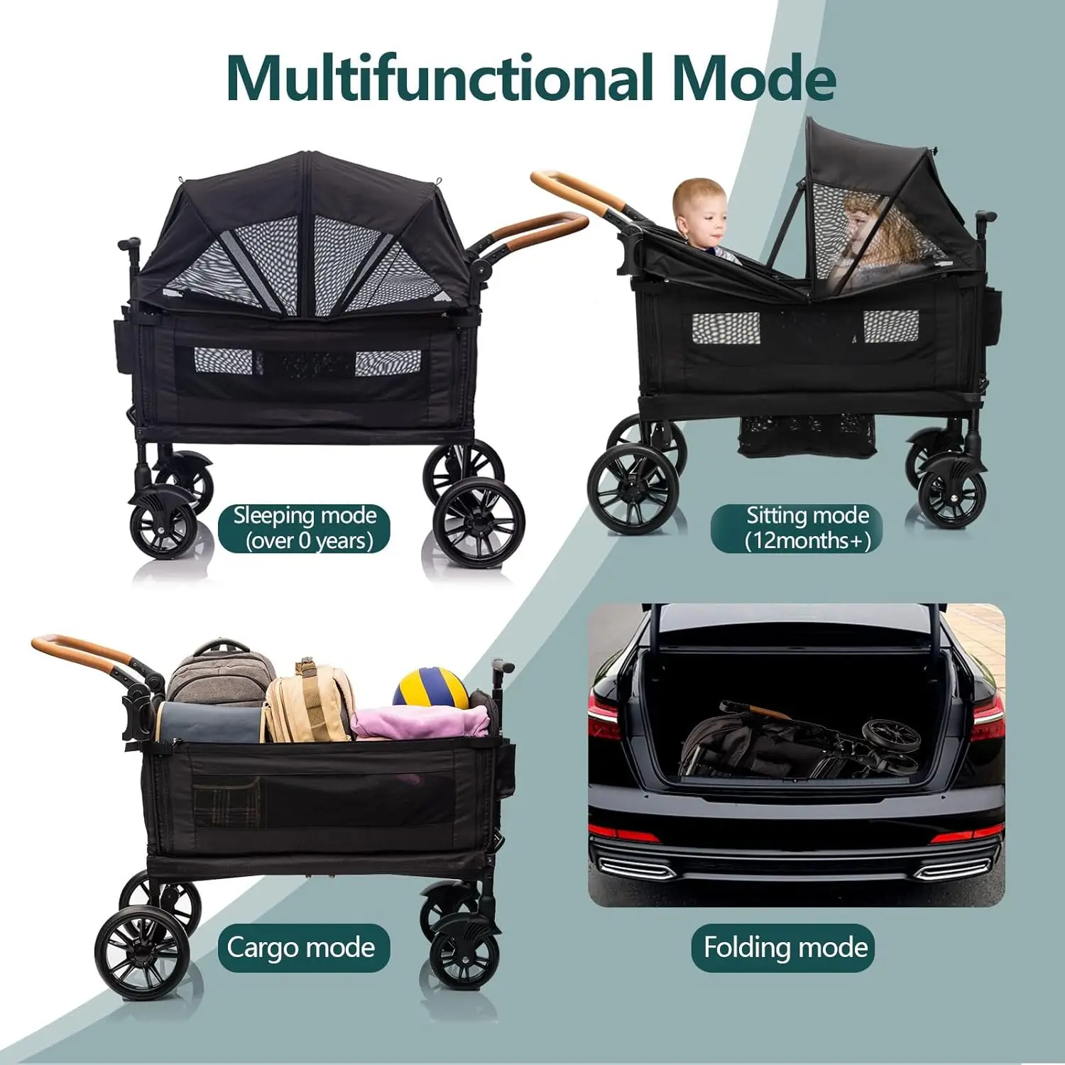 2 kids & Cargo-Travel Stroller Push-Pull Double Stroller Lightweight Folding Stroller for Newborn&Toddler with 5-Point Harness