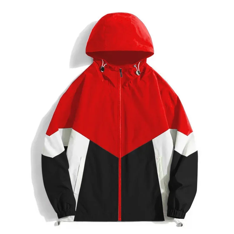 

2025 New Contrast Hooded Jacket for Men Spring Autumn Outdoor Windbreaker Men Women Varsity Jacket Outerwears Vintage Jacket 90s