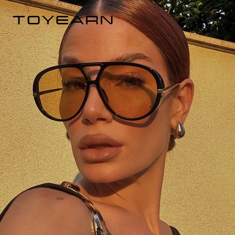 Vintage y2k Big Frame Pilot Sunglasses Women For Men Popular Luxury Brand Designer Sun Glasses Punk Rivet Oversized New Eyewear