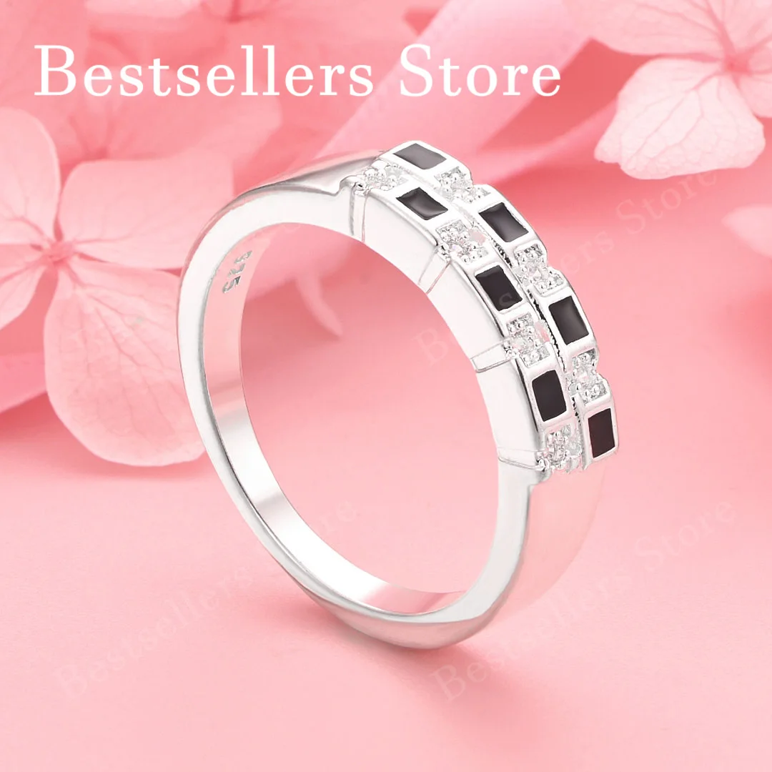 

1 шт. Стерлинговое серебро 925 пробы 7-10 # Черно-белое кольцо с цирконом, модные подарочные украшения и аксессуары для помолвки для женщин