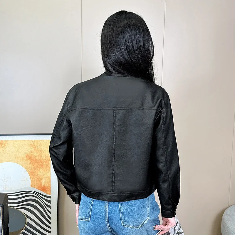 2024 Spring and Autumn New Casual Fashion Slim and Versatile Short Leather Jacket