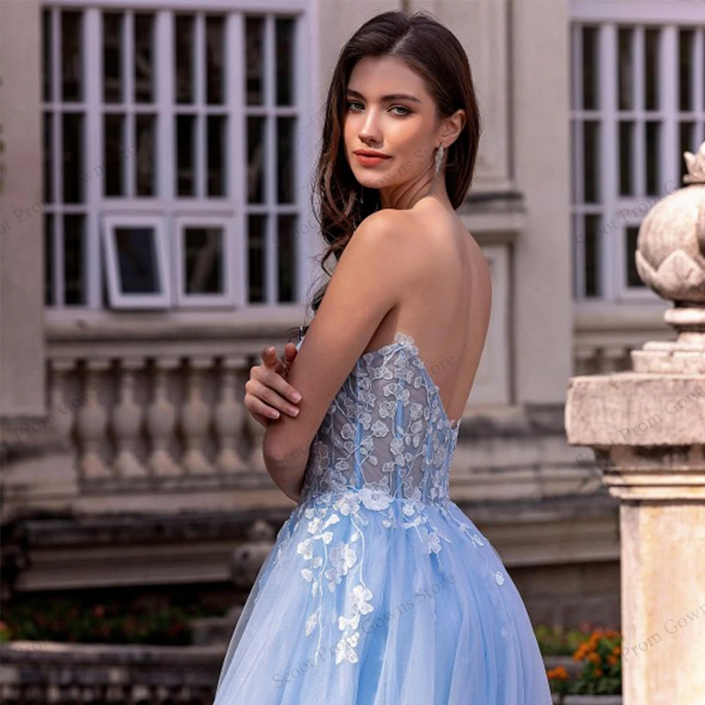 Império azul vestidos de noite para meninas 2025 personalizado fora do ombro vestidos de baile com apliques novo tule macio robe de soirée verão