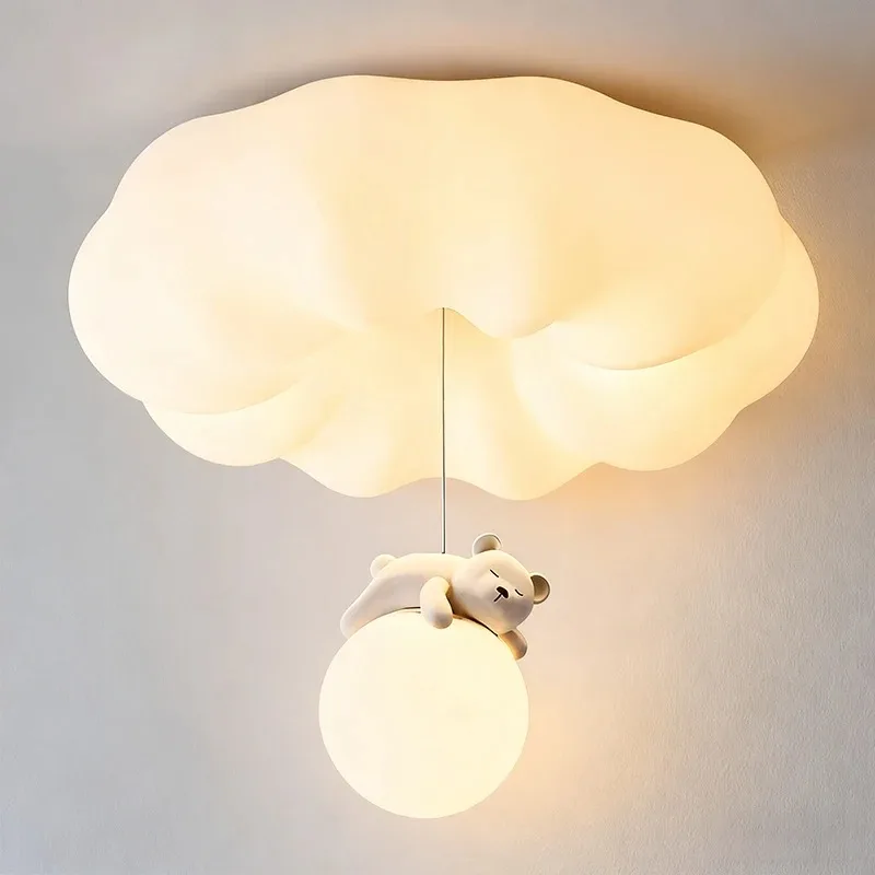 Cream Cloud Bear Ceiling Light Dimmable Eye Protection Kids Chandelier Soft Warm LED Decor Lighting for Nursery Bedroom Study