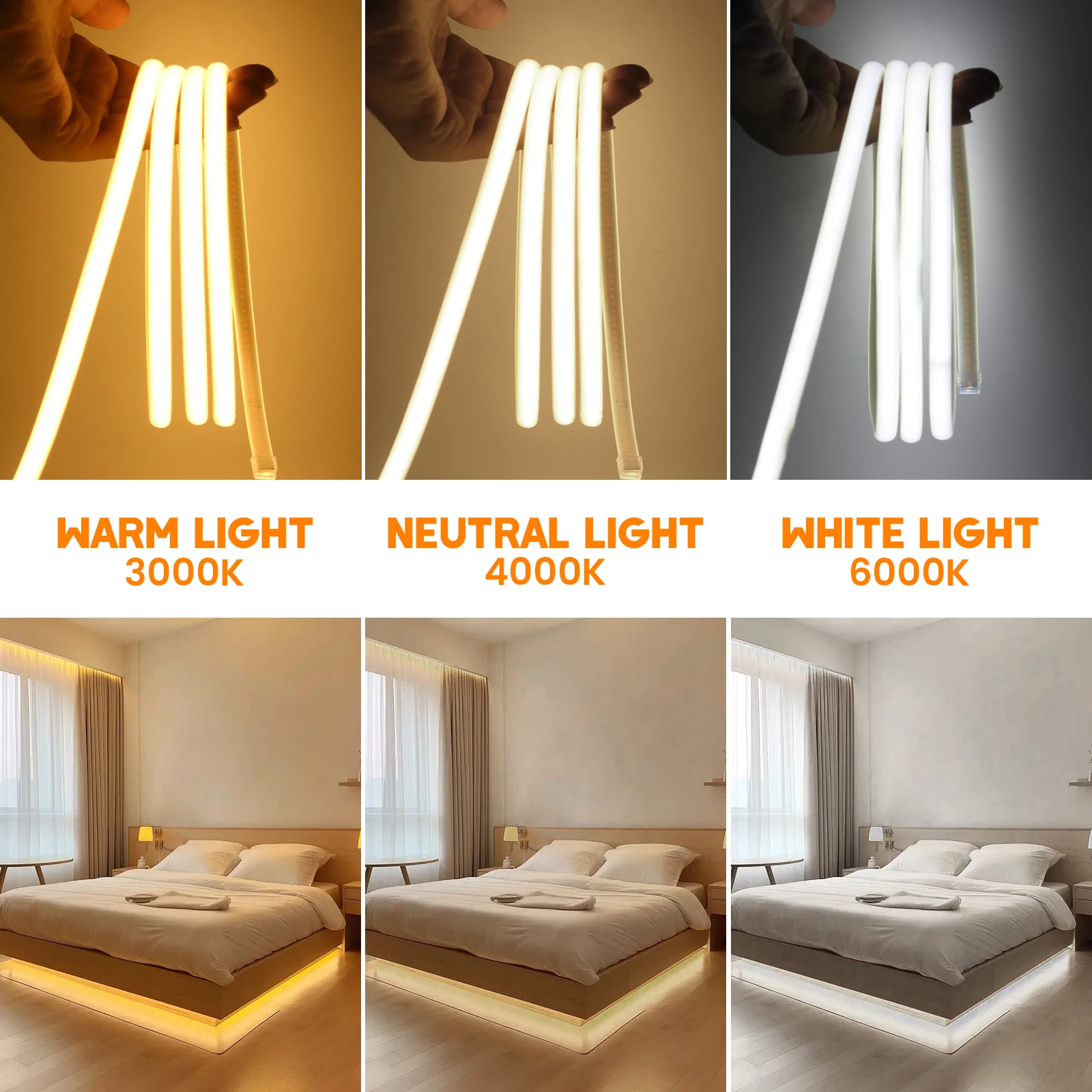 Imagem -06 - Cob Led Strip Neon Light High Bright 288leds por m Cri Ra90 Fita Led de Fita Impermeável com Interruptor para Iluminação de Cozinha ao ar Livre 220v