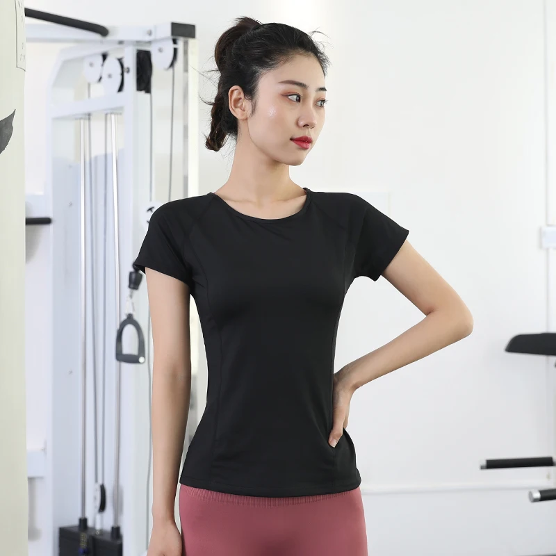 New Breathable Crew Neck Short Sleeve Sports T-shirt Women Solid Color Slim Fit Yoga Fitness Short Sleeve for Women