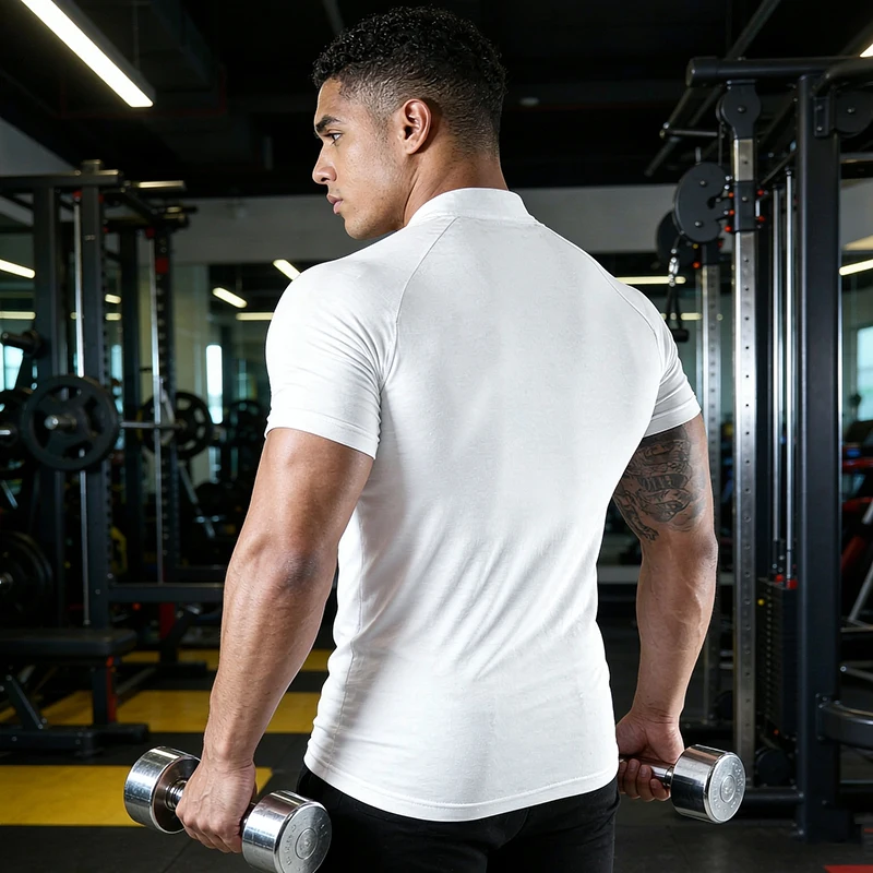 Mens Turtleneck Compression T Shirt Fitness Tight Short Sleeve Running T-shirts Training JUST Gym Shirts Quick Dry Base Layer
