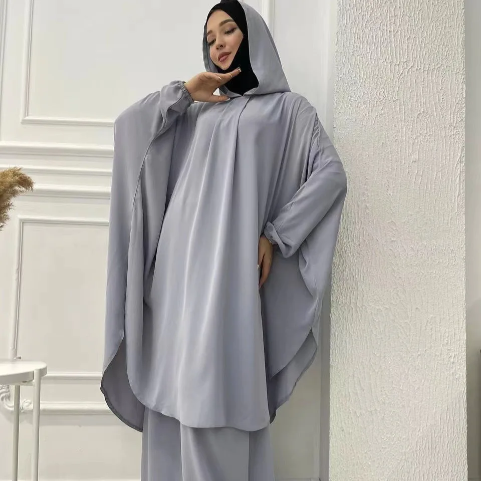 Eid com capuz abaya 2 peça conjunto longo hijab khimar muçulmano vestido feminino oração jilbab ramadan vestido abayas saia define roupas islâmicas