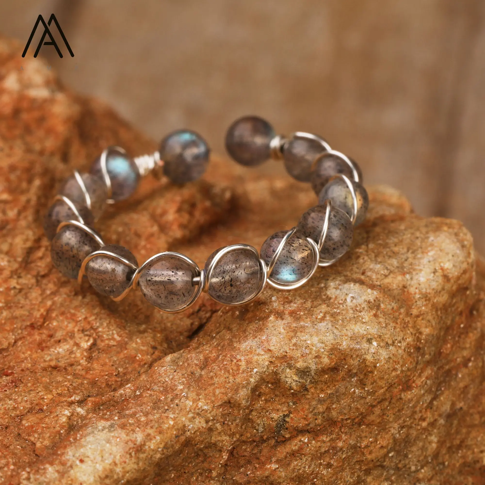 Metal Wire Natural Gemstone Beads Rings Women Lapis Rainbow Tourmaline Handmade Open Ring Designer Party Wedding Jewelry Gifts