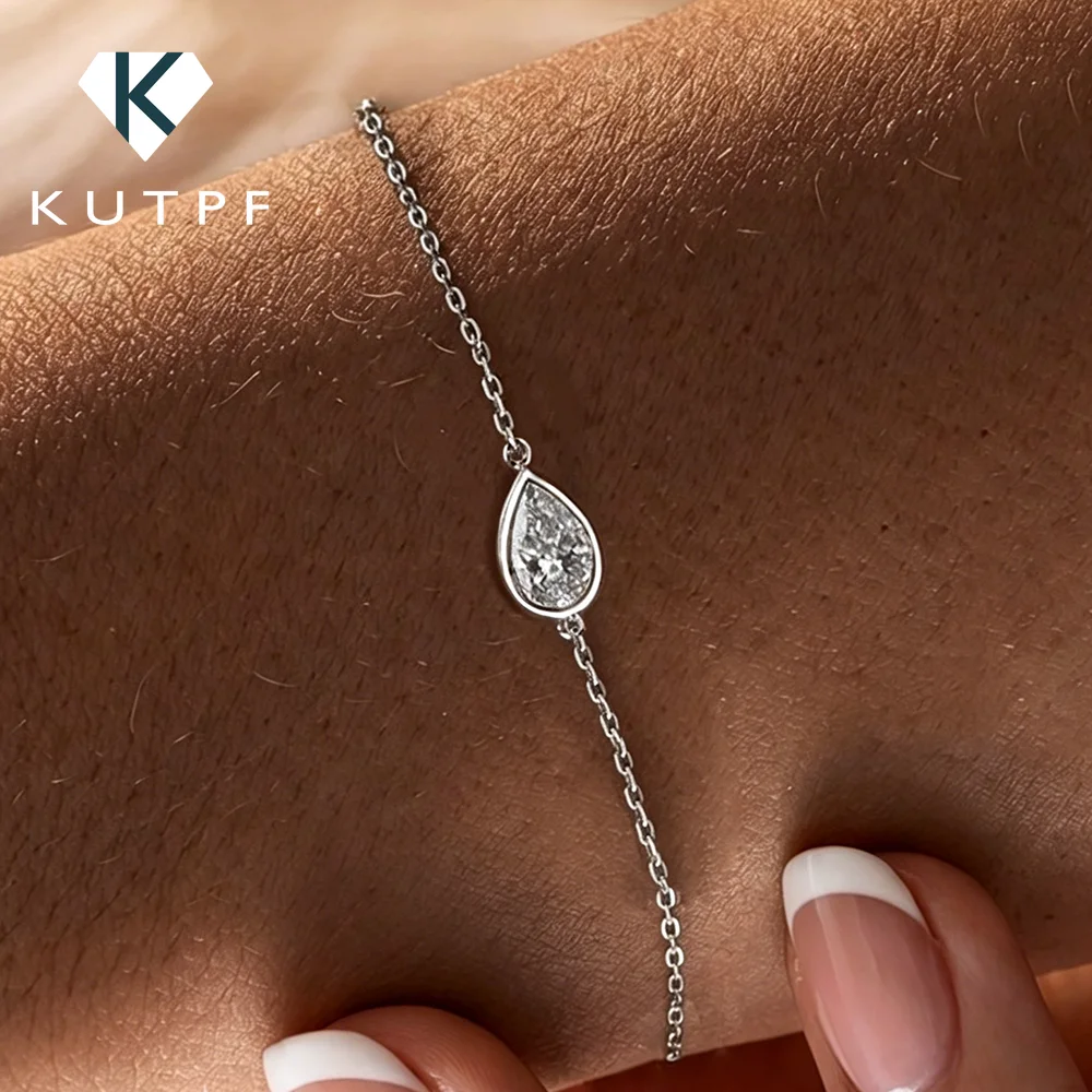 

1/2CT Certified D VVS1 Waterdrop Solitaire Moissanite Bracelet S925 Silver Bezel Set Pear Cut Lab Diamond Wrist Chain for Women