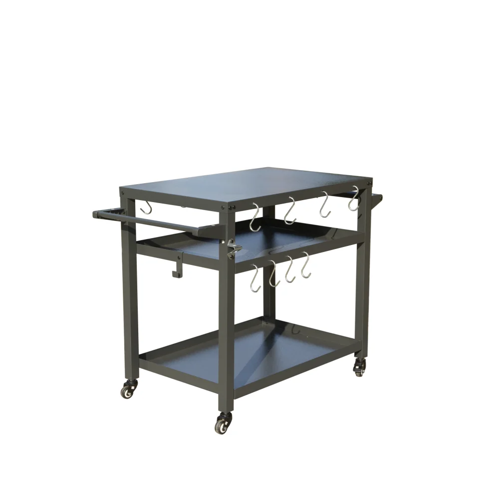 3-Shelf Outdoor Grill Table, Grill Cart with Wheels, Outdoor Pizza Oven Table and Food Prep Table, Blackstone Table