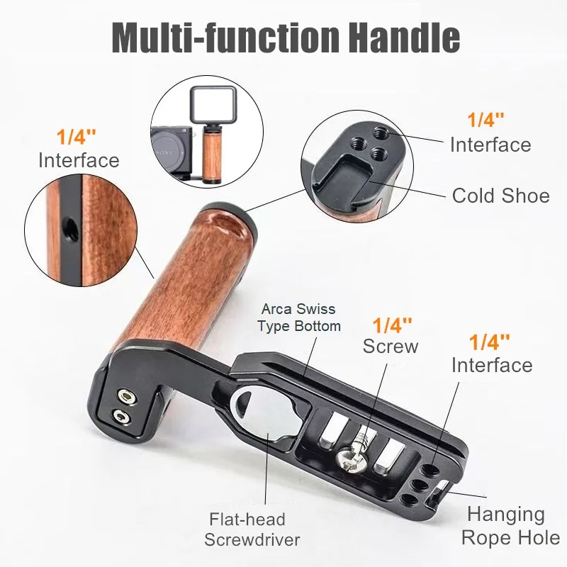Side Handle L Plate Bracke Wooden Grip for Canon Sony Nikon Fujifilm Camera,w Arca Swiss Type Bottom Plate &Cold Shoe &1/4''Hole