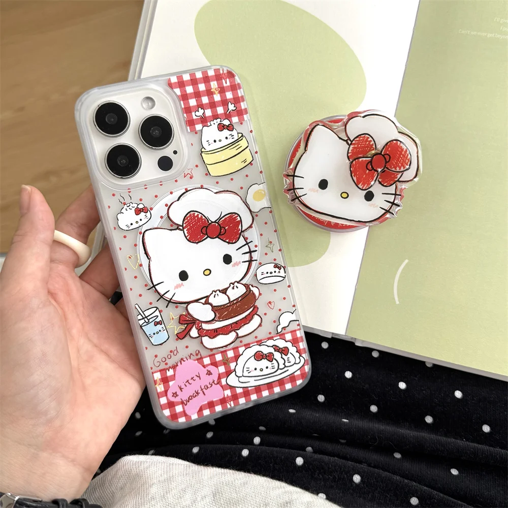 

Polka dot Plaid new Hellokitty WIth Magsafe stand for iPhone 13 14 15 16 Pro Max 15 Pro cover with Stand Holder Shockproof Cases