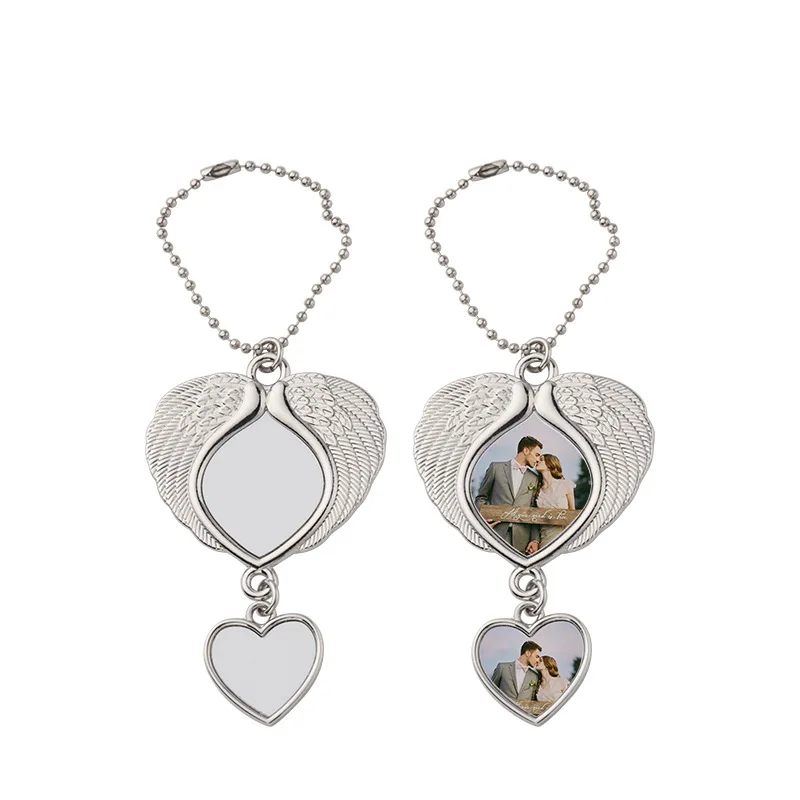 Sublimation Blank Tree Bell Keychain Bell Shape Pendant Ornaments Angel Wing Pendant For Party Christmas Decoration
