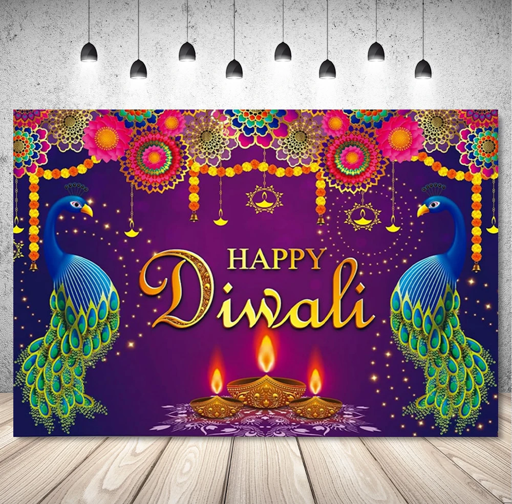 Happy Diwali Festival Background Photography Indian Traditional Deepavali Lights Diyas Candle Marigold Diwali Decor Banner Props