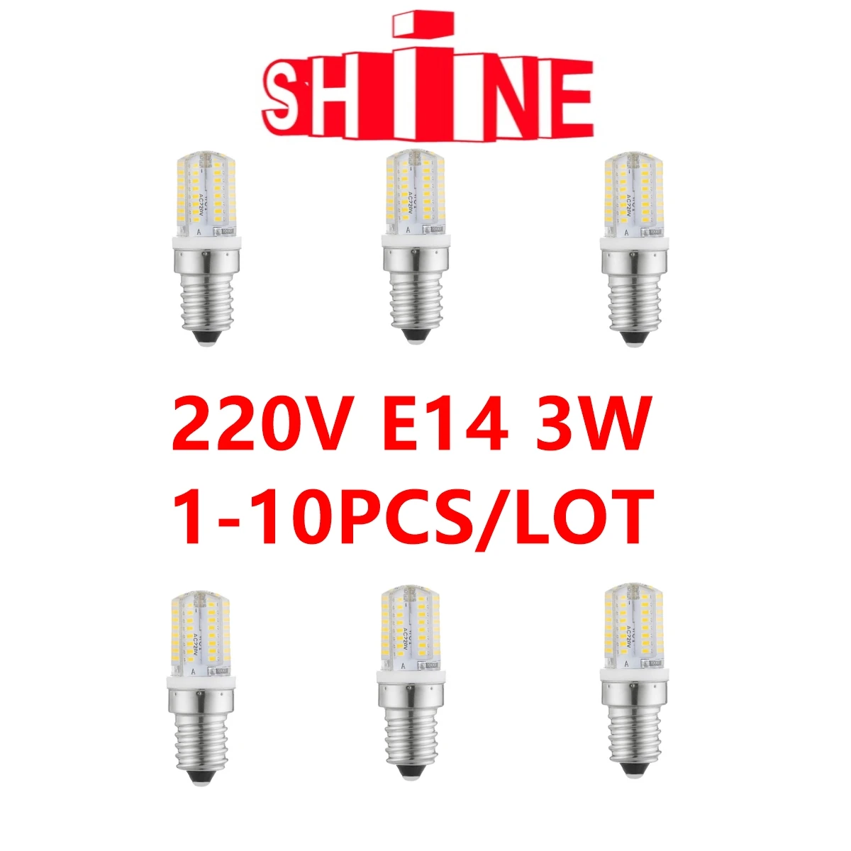 

1-10PCS LED Mini E14 Corn Bulb 64 LEDs 3W AC 220V Lampada LED Lamp Chandelier Candle LED Light Bombilla