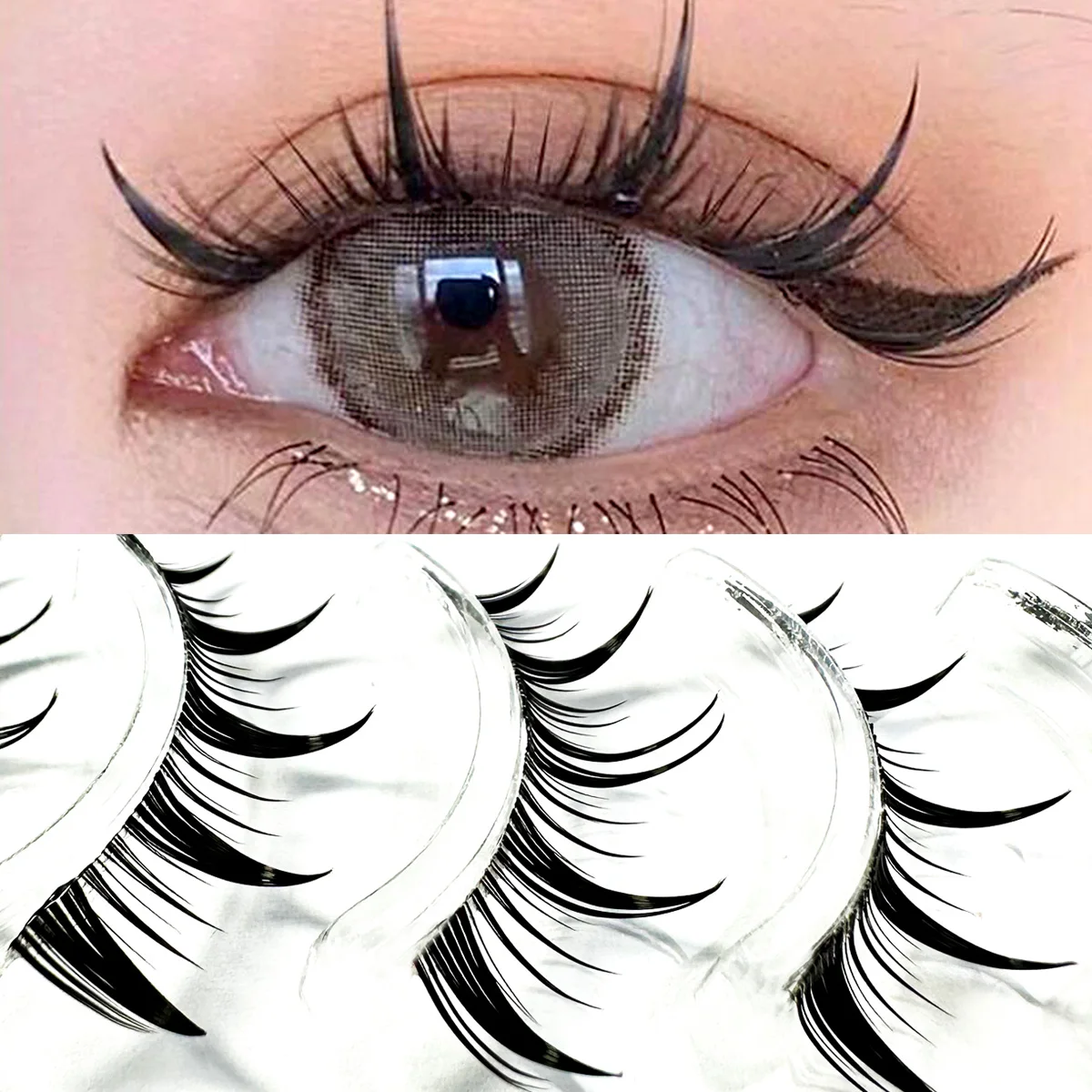 

5Pairs Flase Eyelashes Long Thick Little Devil Cosplay Cat Eye Eye Lashes Natural Black Band Cross Handmade