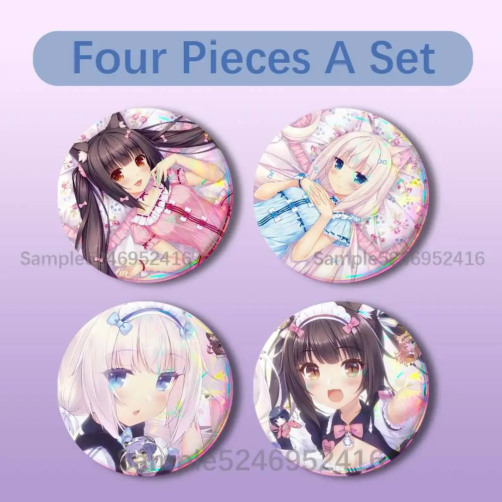 N-Nekopara Chocola Vanilla 4 Pieces Badge Set Icons Badges Creative Meme Figure Round Tinplate Brooch Bag Clothes Accessories