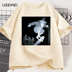 Funny Vintage Skate Tshirt Cotton Short Sleeve T-shirt Breathable Loose Clothes Hip Hop Street Tees Retro Cool Design Clothes
