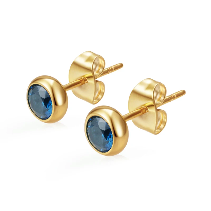 Klassische Edelstahl-Ohrstecker mit Zirkonia, runde Ohrstecker für Damen, Geburtsstein, goldfarben, kleine Huggie-Ohrringe, Alltagsschmuck für Frauen – Detail 17