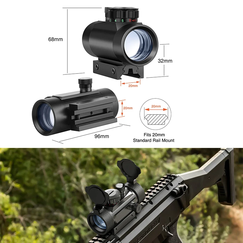 

EZshoot Rifle Red Green Dot Sight Tactical Optics Scope Reflex Sights with Lens Cap For 20mm Picatinny Rail Mount for Outdoor