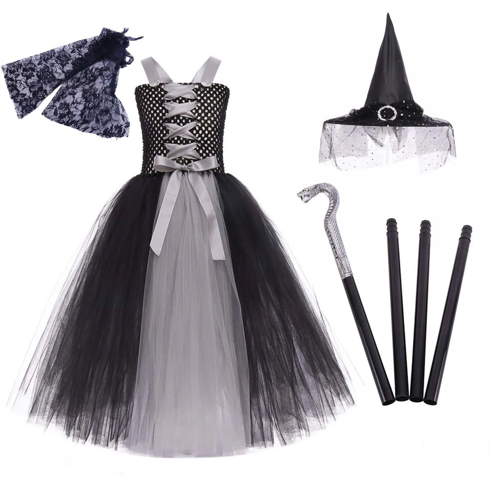 

Little Girl Princess Dress Girls Performance Costume Dress Halloween Party Cosplay Witch Dress Tail Girls Christmas Dress up