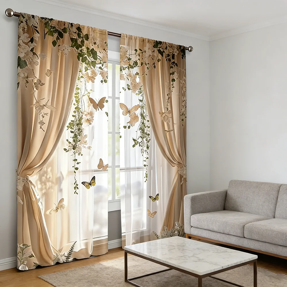 Home Decor Window Blinds - 2 szt. Cyfrowo Drukowane Zasłony, Ciepły