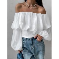 GetSpring Women Blouse 2024 Summer Slash Neck Off Shoulder Puff Sleeve White Shirt Fashion Loose Casual All Match Female Tops