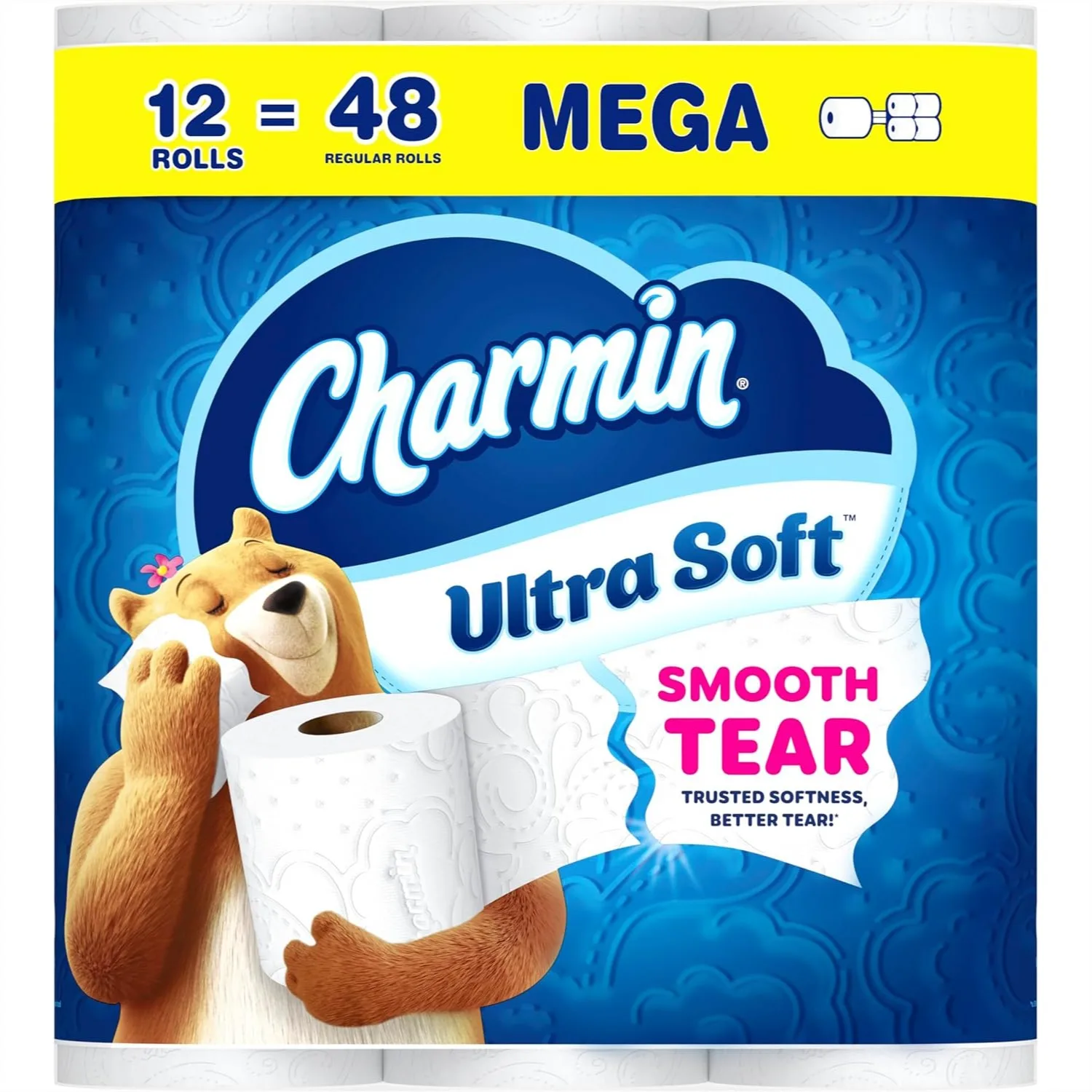 

Charmin Ultra Soft Toilet Paper, 12 Mega Rolls = 48 Regular Rolls, 2-Ply Bath Tissue with Enhanced Tear Technology