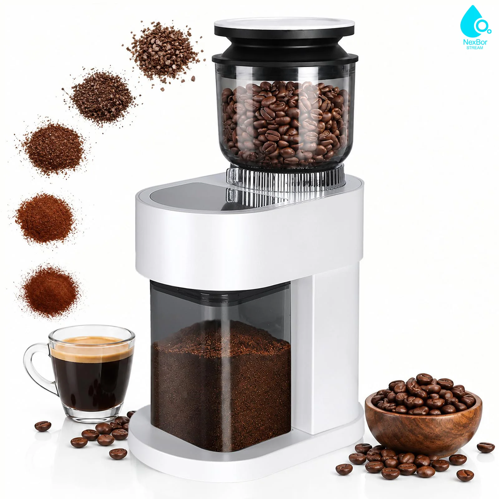 NEXBOR STREAM  New Upgrade   Electric Coffee Grinder with 5-axis SUS 420 stainless steel burrs  - 60 Adjustable Grind Settings