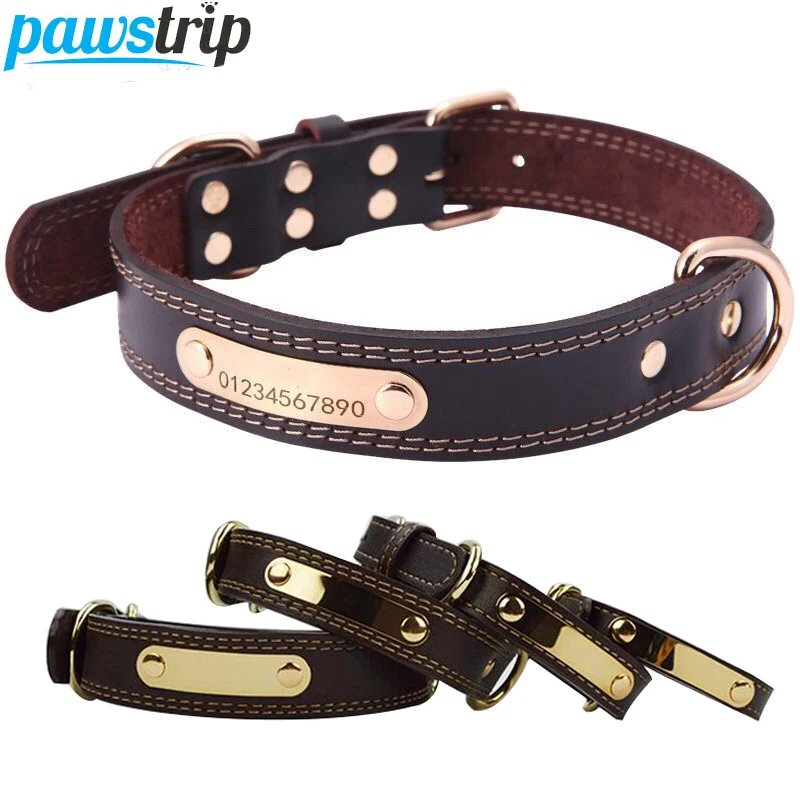 Personalized Pet Dog Collar Adjustable Leather Dogs Id Collars for Small Medium Large Dogs Engrved Puppy Collar Dog Accessories