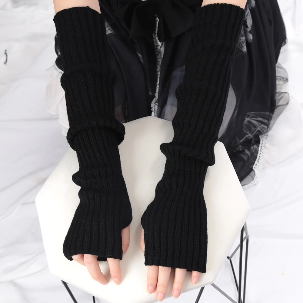 المرأة الجديدة متماسكة أكمام أذرع تبريد اليابانية الأبيض الأسود القوطي Kawaii قفازات طويلة بدون أصابع للفتيات Harajuku الملحقات