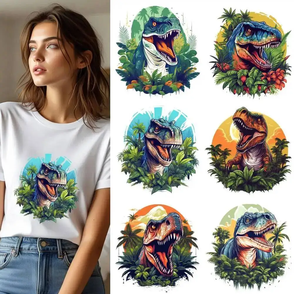 25CM Forest Jurassic Dinosaurs Transfer Patches For Clothes Sticker DIY A-Level Washable Shirt Iron-on Thermal Stickers