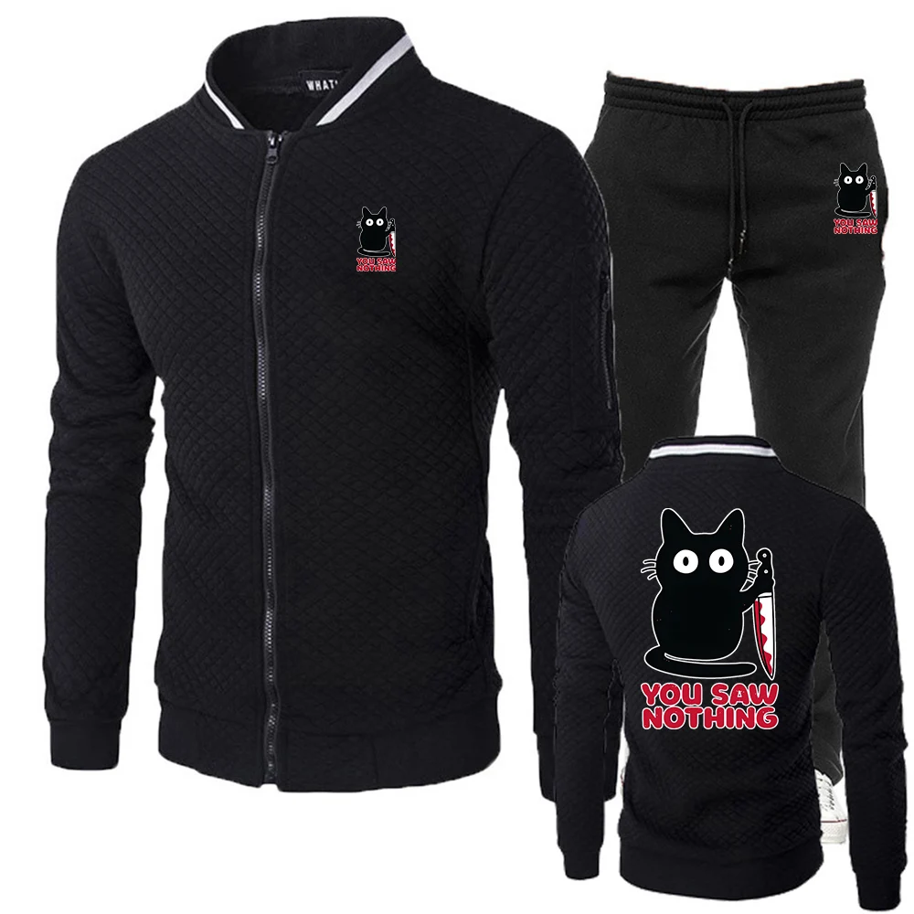 

Весна и осень 2024, забавный кот, ты говоришь, ничего, новый мужской повседневный комплект фильмов, модная куртка на молнии + брюки, костюм из двух предметов