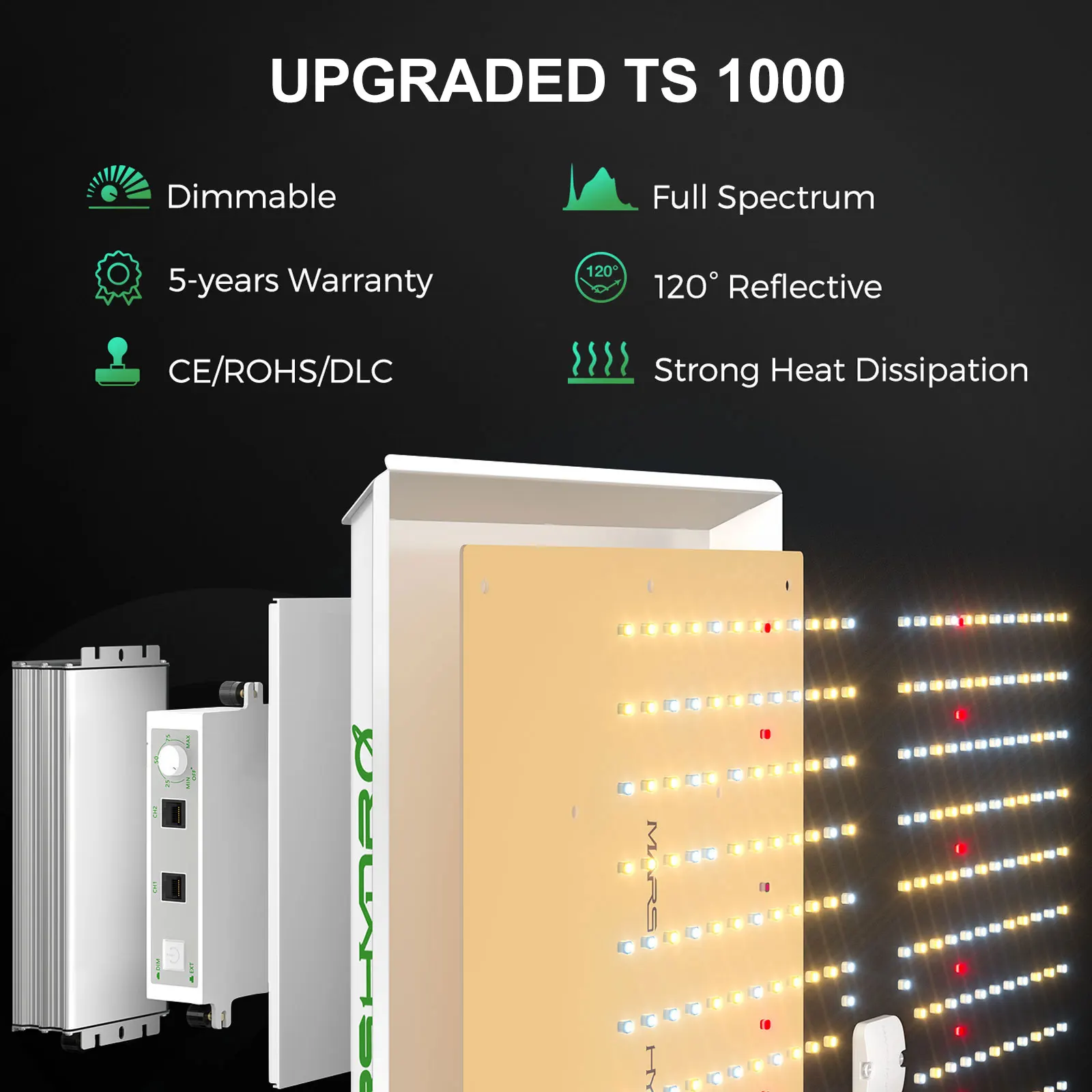 Imagem -06 - Marte Hidro-conduzido Cresce a Lâmpada ts 1000 Espectro Completo para Plantas Internas 150w Flor do Veg ir até 25 2024