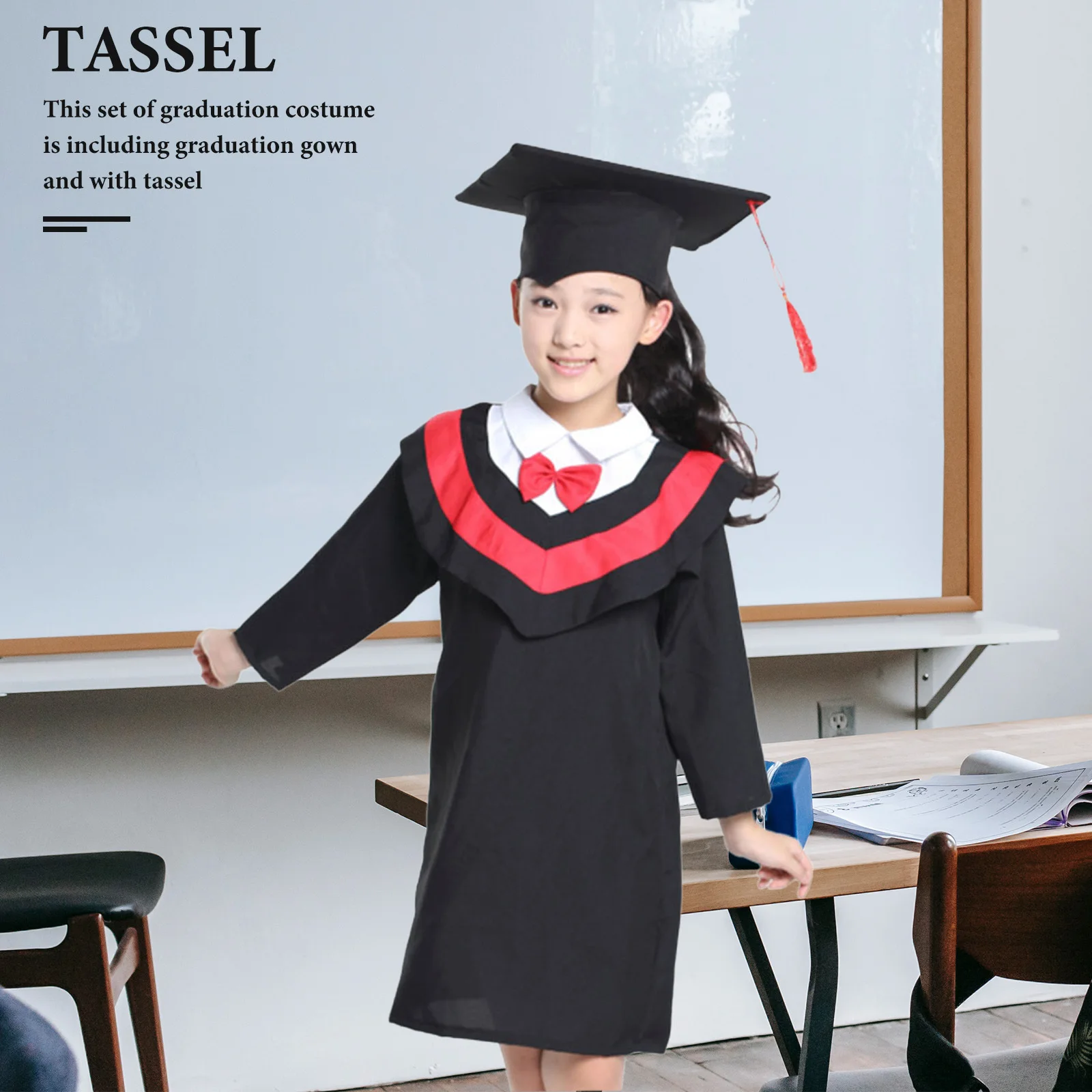 Crianças vestido de formatura boné conjunto da criança roupas de solteiro crianças borla respirável confortável escola celebrar vestido traje