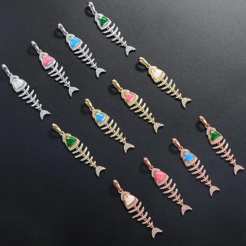 Fishbone Mermaid Charms 18K Gold-Plated Brass Zirconia Pendant Perfect for DIY Necklaces, Bracelets, and Jewelry Making:VD2344