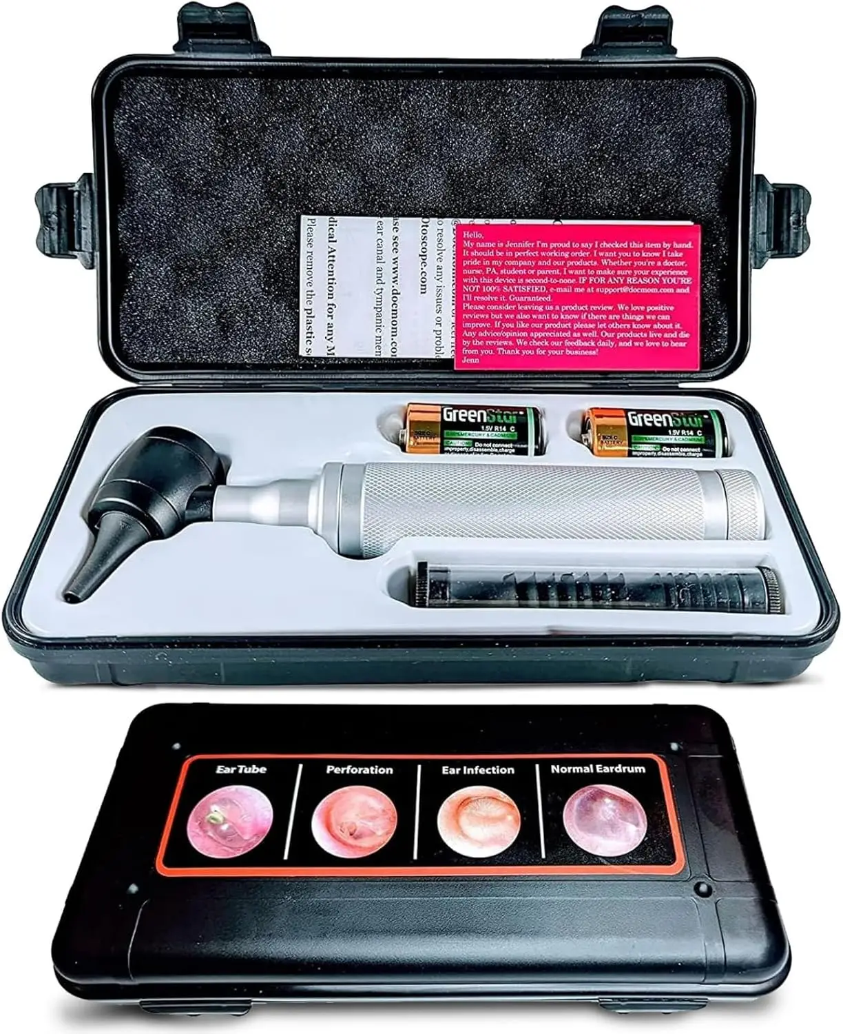 

Профессиональный отоскоп Dr Mom 5-го поколения — полноразмерный с нашей большими линзами, в комплекте с батареями и жестким дорожным футляром